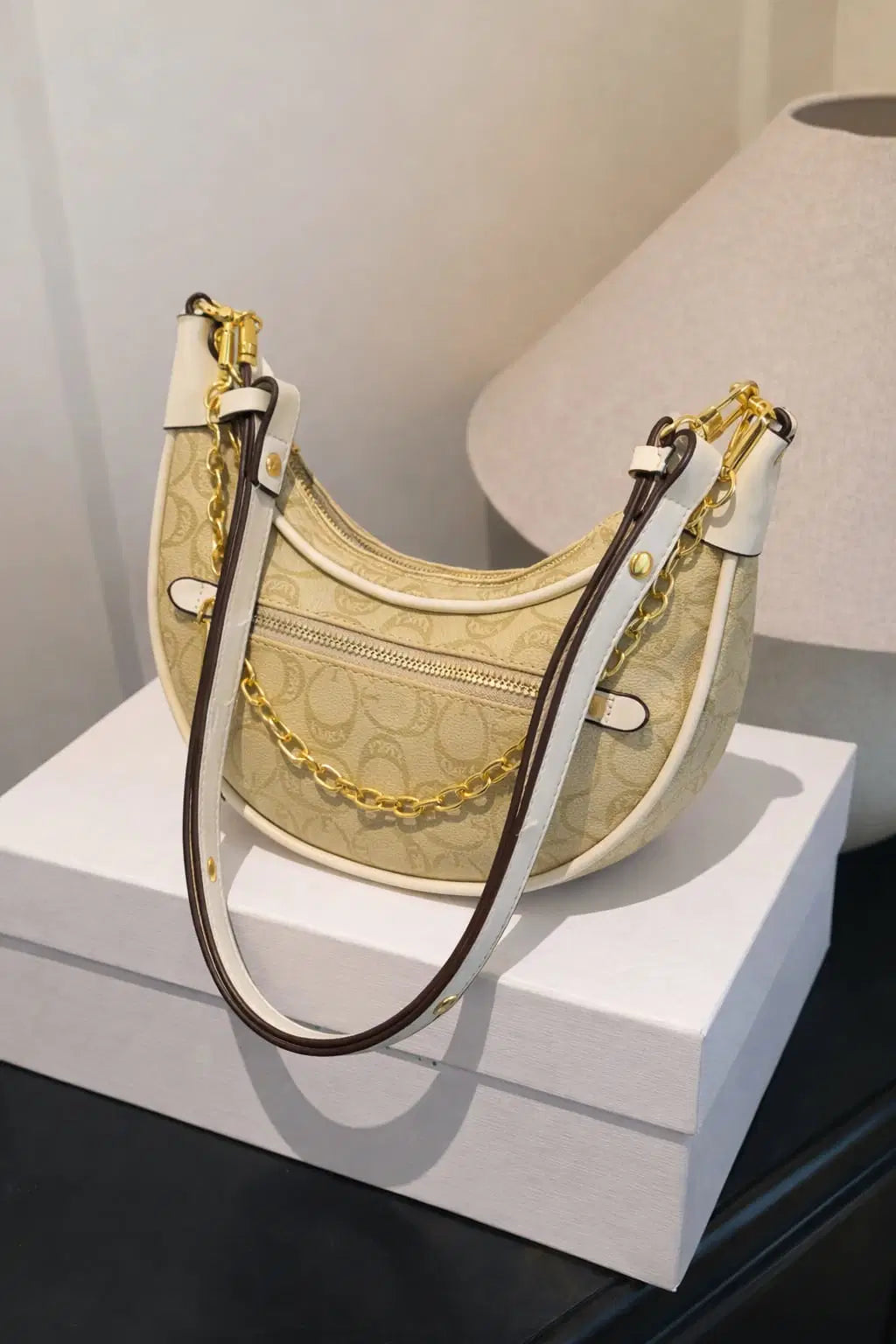 Monogram Crescent Vegan Leather Hobo Bag – Ivory & Sand