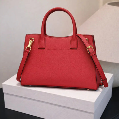 Signature Saffiano | Elegant Trapezoid Top-Handle Satchel in Crimson Red