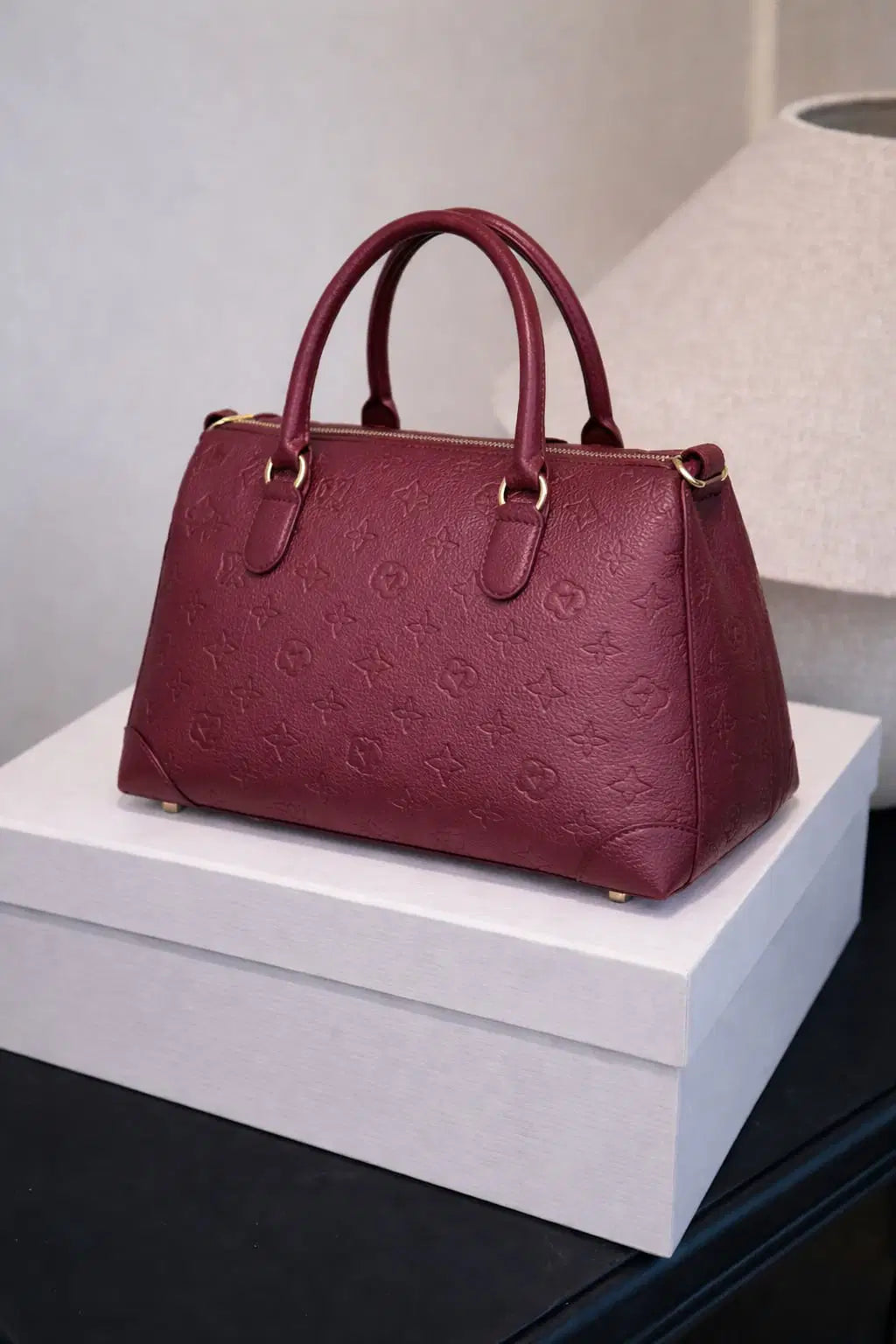 The Burgundy Monogram Royale | Embossed Vegan Leather Top-Handle Doctor Bag