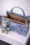 Artisanal Blue Denim Mini Flap Bag with Scenic Tapestry Design