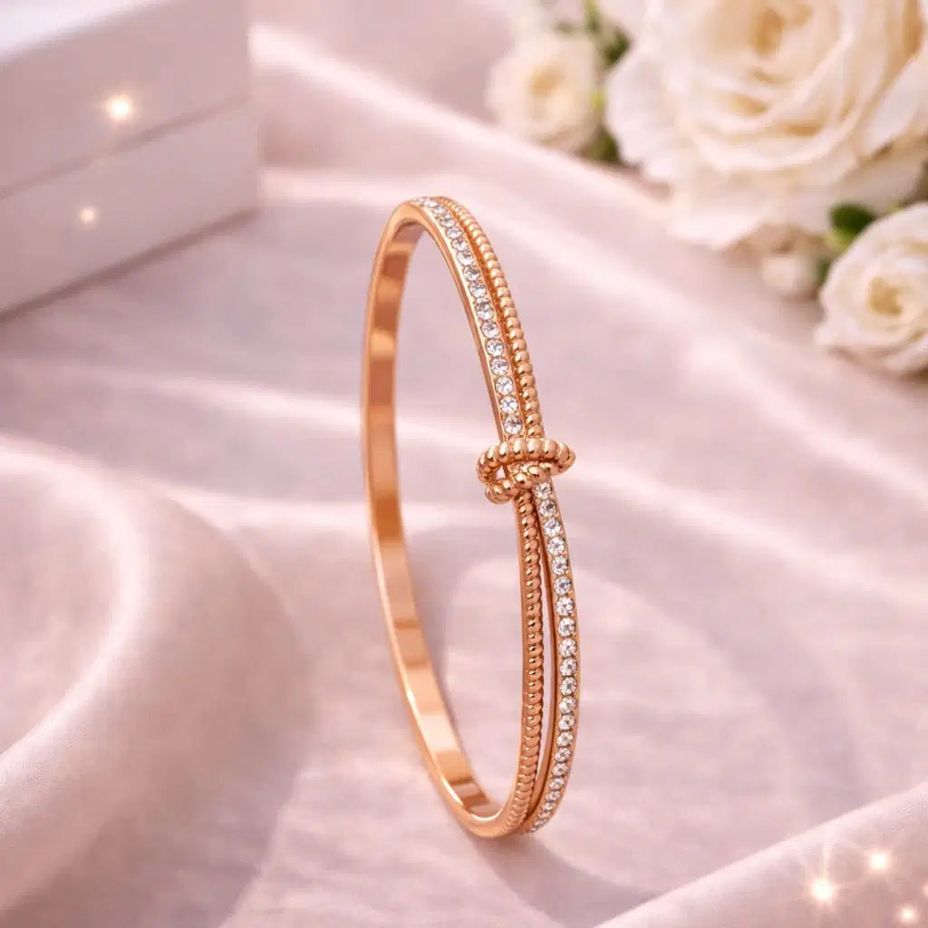 Eternal Bond Double-Band Love Knot Bangle Rose Gold