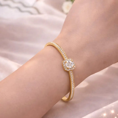 The Classic Choice: "Royal Halo" Premium Solitaire Bangle – Gold