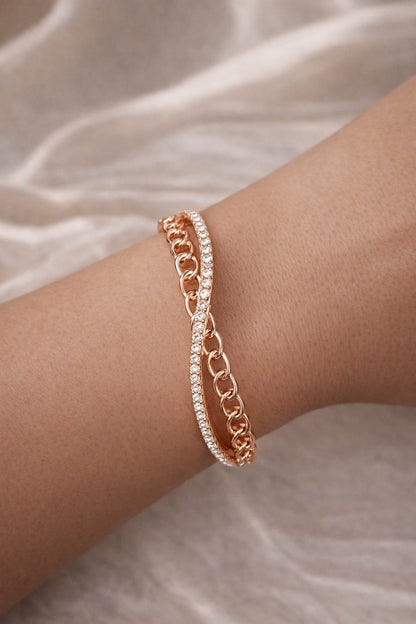 Rose-Toned Linked Infinity Bangle | Water-Resistant & Non-Allergic