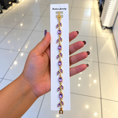 Elegant Gold-Tone Botanical Vine Bracelet with Purple Stones