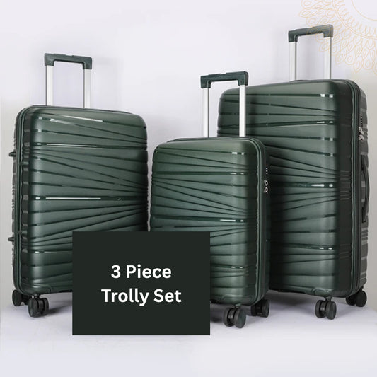 Vayaa 02 Blackish Green Luggage Set: Durable & Secure PP Trolley with 7-Year Warranty
