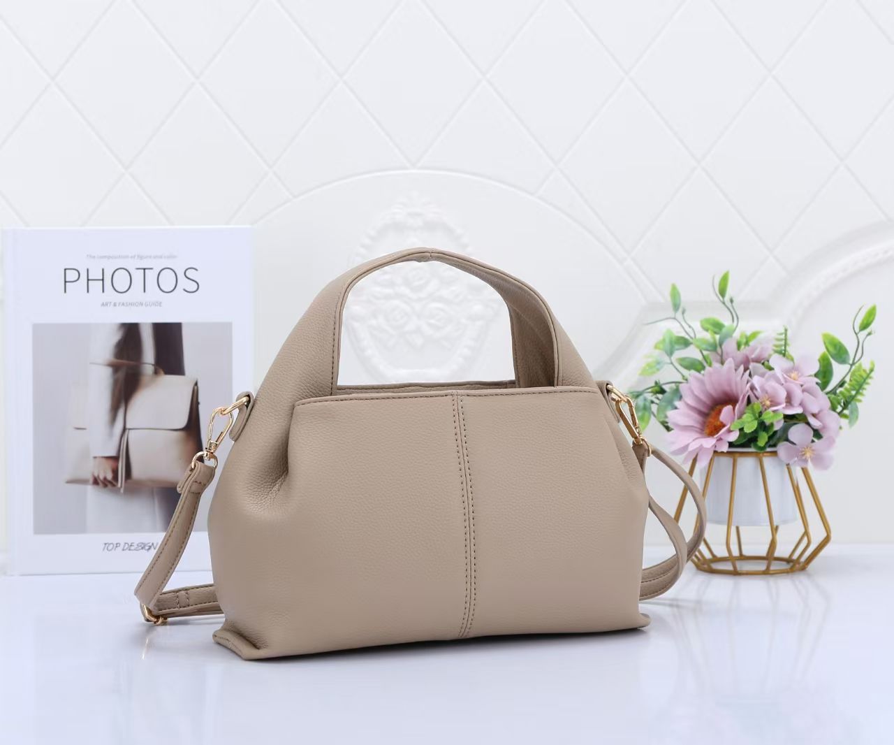 Premium Vegan Leather Beige Sling Vanilla Handbag