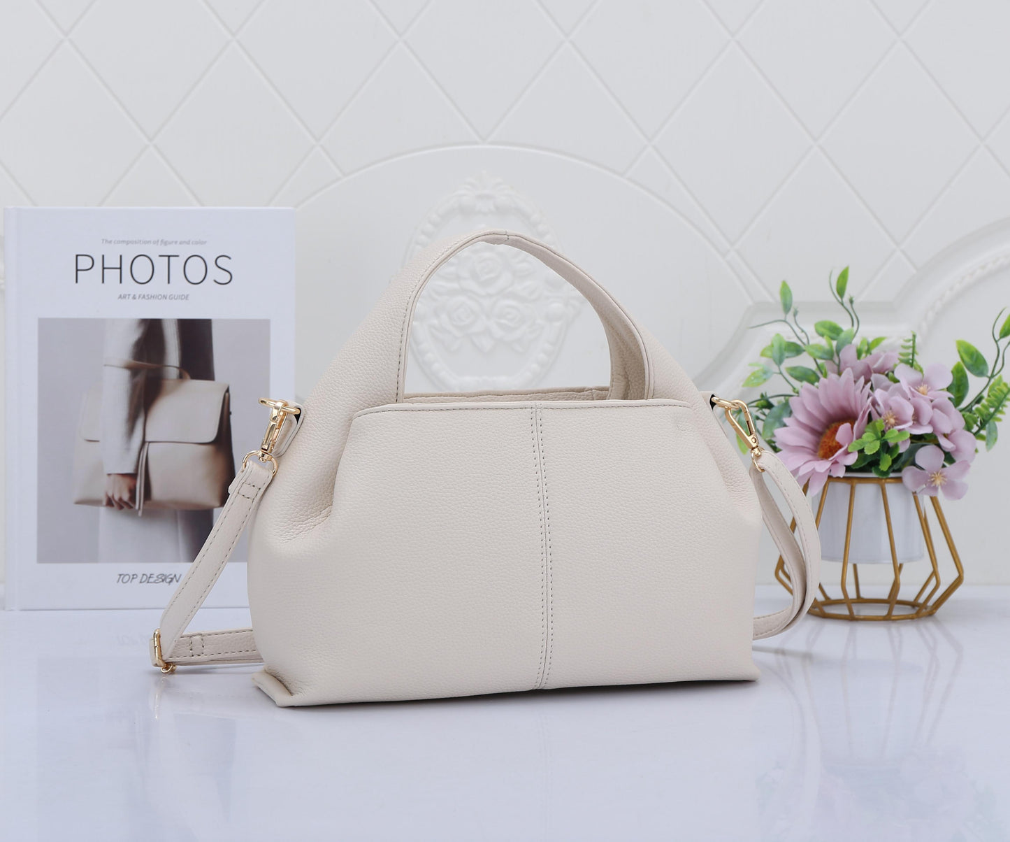 Premium Vegan Leather Off White Sling Vanilla Handbag
