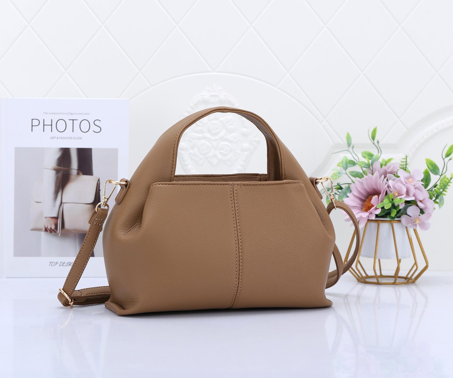 Premium Vegan Leather Khakhi Sling Vanilla Handbag