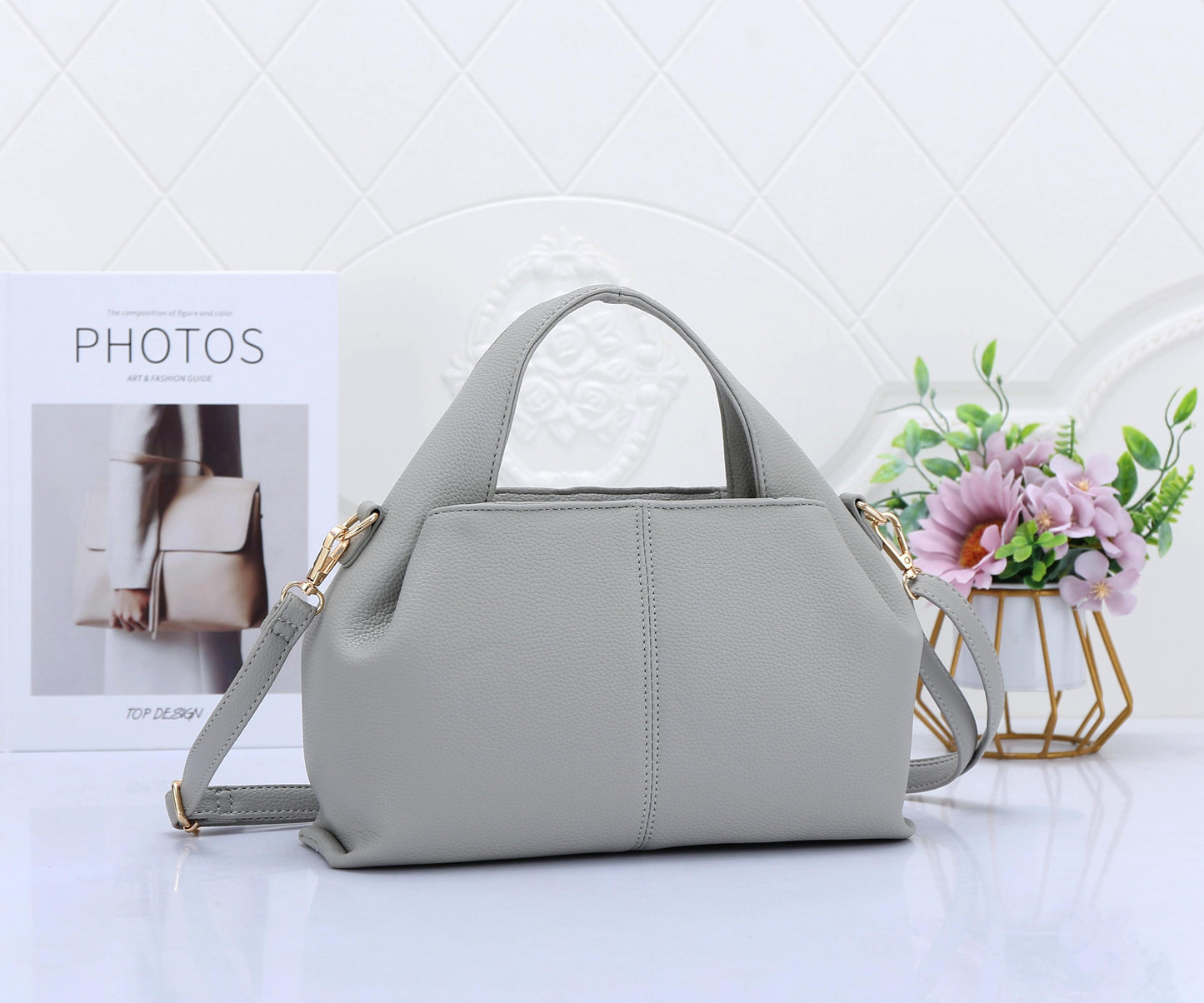 Premium Vegan Leather Grey Sling Vanilla Handbag