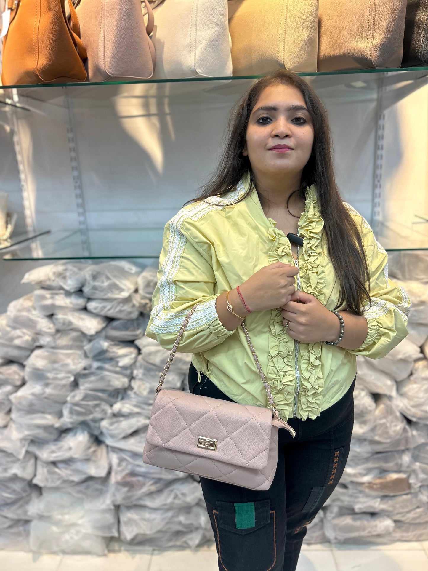 Quilted Vegan Faux Leather Cushion Bag Pink