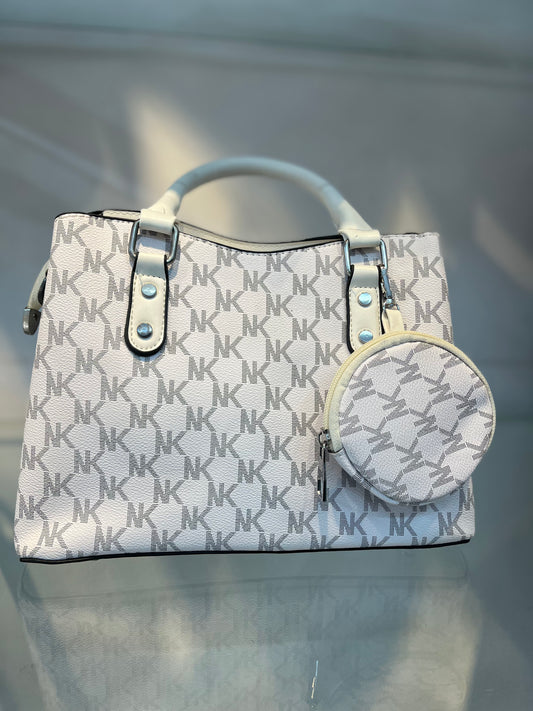 White Faux Leather Baguette Handbag with Sling, 3 Compartments & Coin Pouch