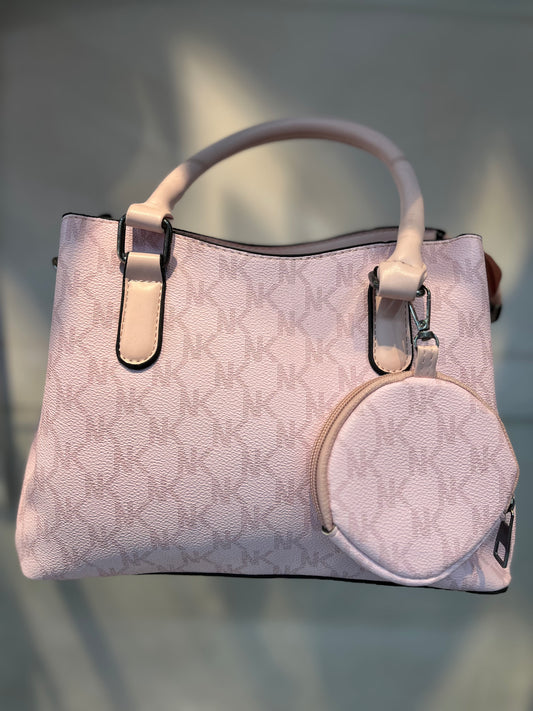 Pink Faux Leather Baguette Handbag with Sling, 3 Compartments & Coin Pouch