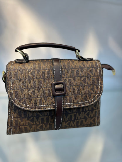 Brown MK Faux Leather One-Strap Handbag with Sling