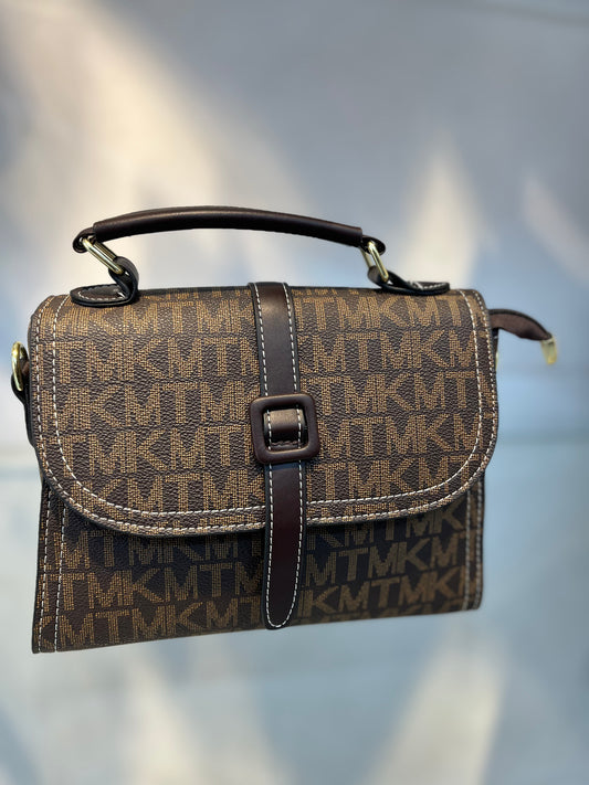 Brown MK Faux Leather One-Strap Handbag with Sling