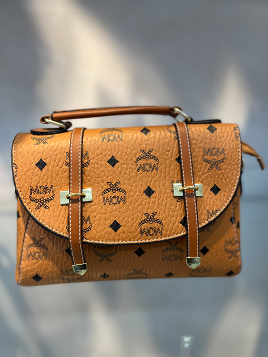 Orange LV Pattern Faux Leather Handbag with Two Strips & Sling