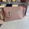 Pink Textured Vegan Leather Sling Bag | Zip Pocket