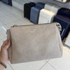 Beige Textured Vegan Leather Sling Bag | Zip Pocket