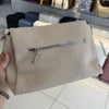 Beige Textured Vegan Leather Sling Bag | Zip Pocket