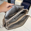 Beige Textured Vegan Leather Sling Bag | Zip Pocket