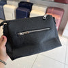 Black Textured Vegan Leather Sling Bag | Zip Pocket