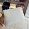 White Textured Vegan Leather Sling Bag | Zip Pocket