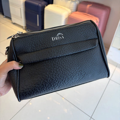 Black Textured Vegan Leather Sling Bag | Zip Pocket-02