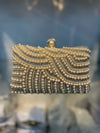 Champaign Pearl Embellished Party Clutch with Sling and Kada