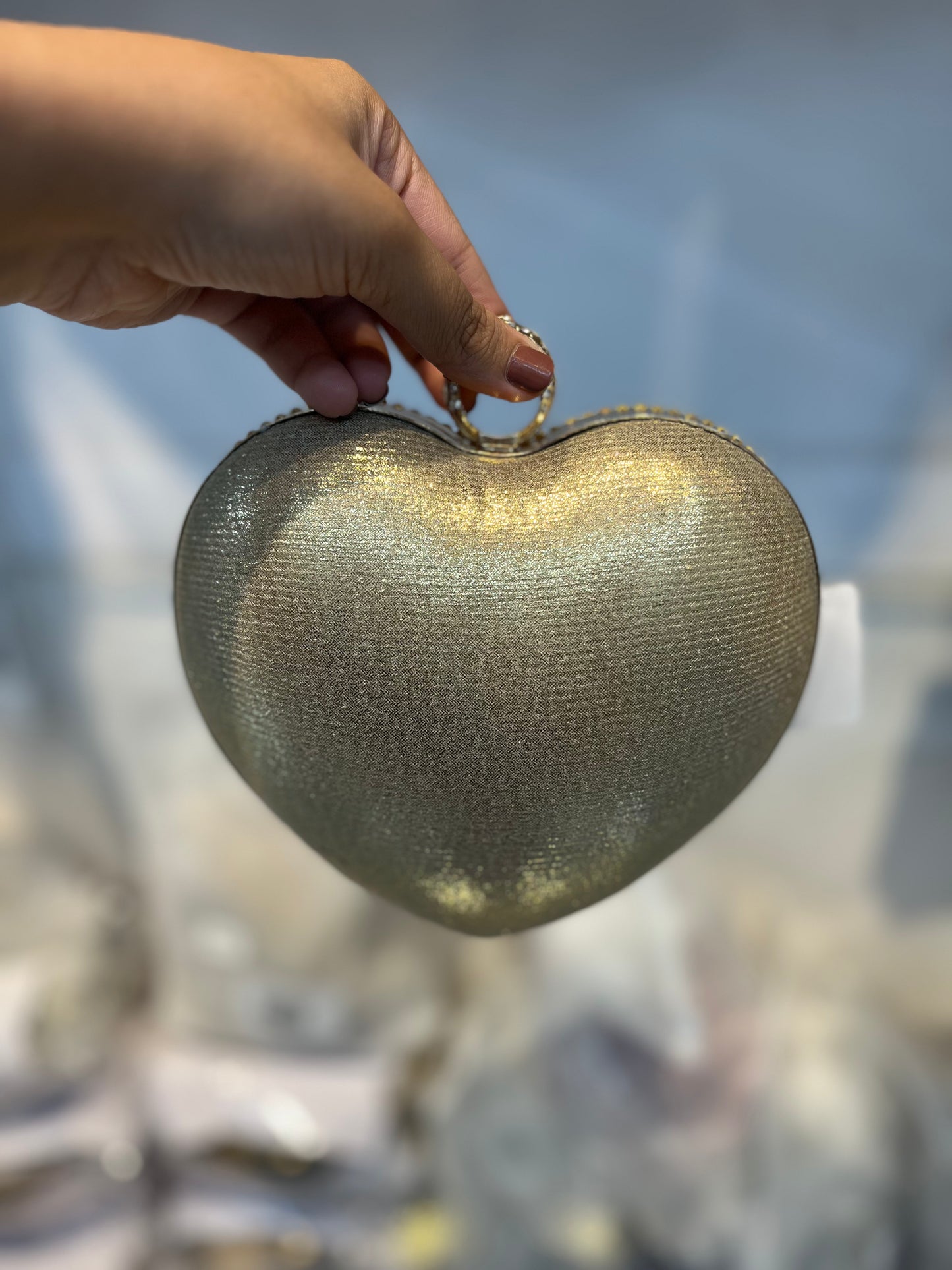 Golden Dazzle Heart Clutch | Crystal Fringe Party Handbag