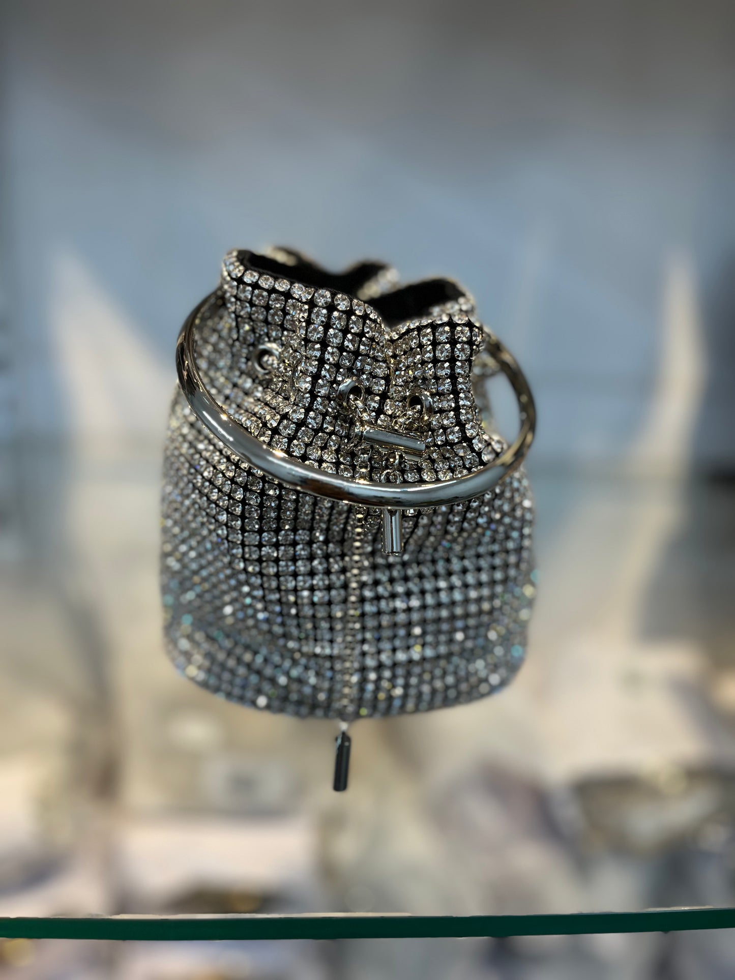 Dazzling Silver Rhinestone Potli Clutch Bag with Kada Handle & Sling