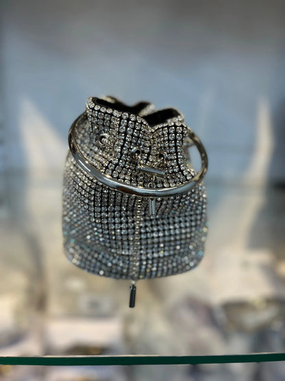 Dazzling Silver Rhinestone Potli Clutch Bag with Kada Handle & Sling