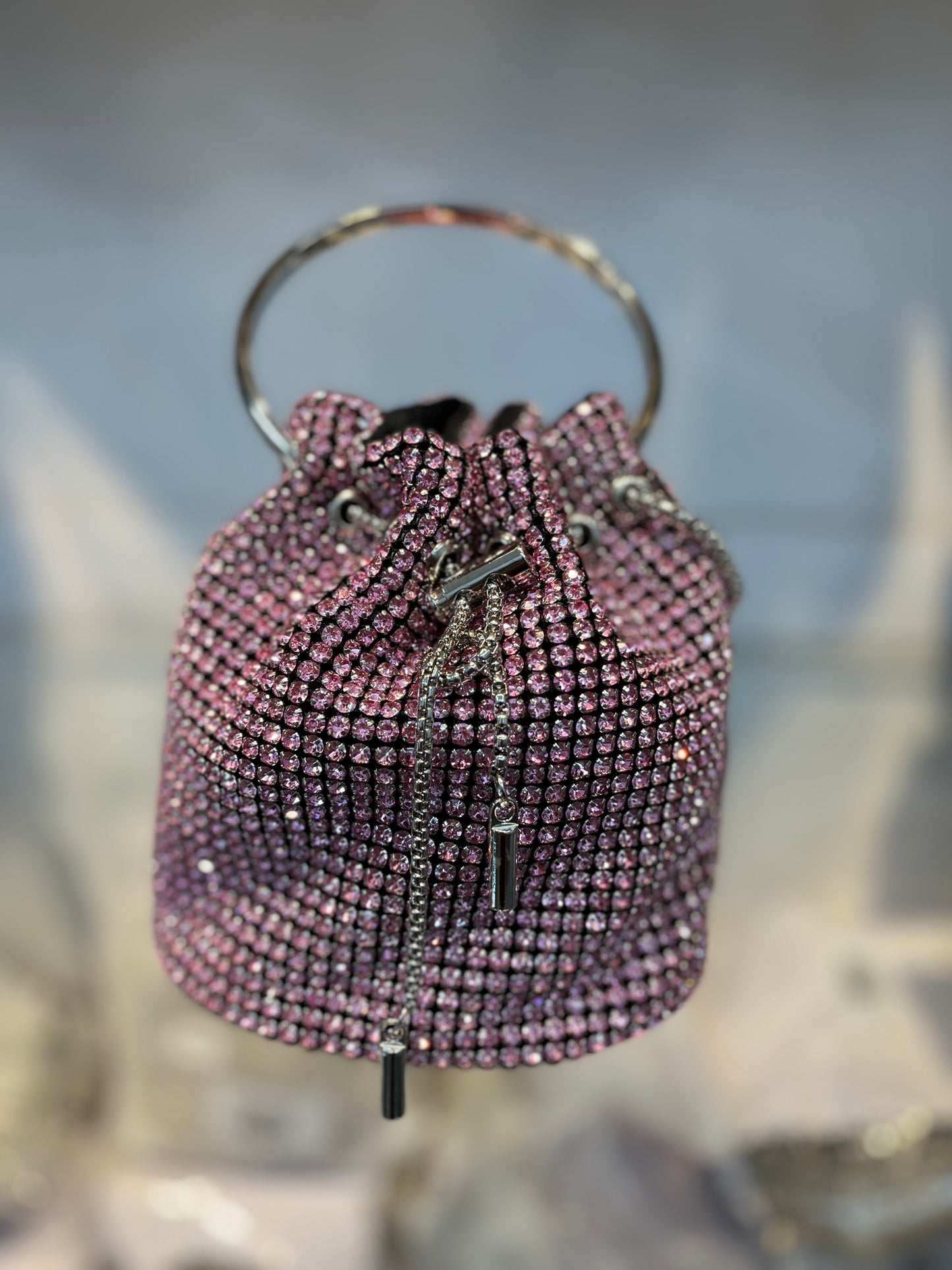 Dazzling Rose Gold Rhinestone Potli Clutch Bag with Kada Handle & Sling