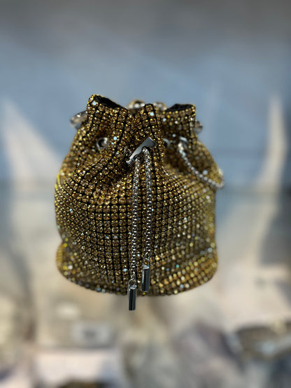 Dazzling Golden Rhinestone Potli Clutch Bag with Kada Handle & Sling