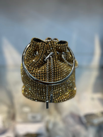 Dazzling Golden Rhinestone Potli Clutch Bag with Kada Handle & Sling