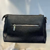 Black Textured Vegan Leather Sling Bag | Zip Pocket