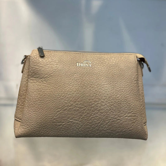 Beige Textured Vegan Leather Sling Bag | Zip Pocket