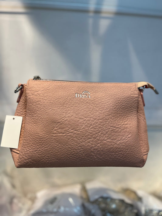 Pink Textured Vegan Leather Sling Bag | Zip Pocket