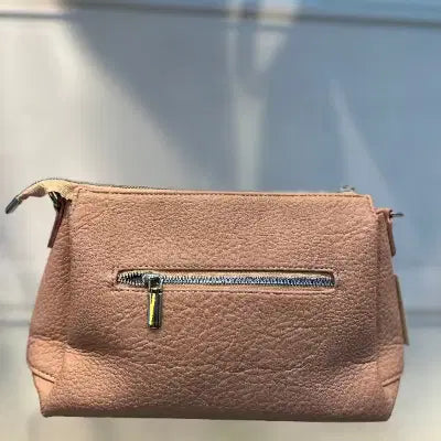 Pink Textured Vegan Leather Sling Bag | Zip Pocket