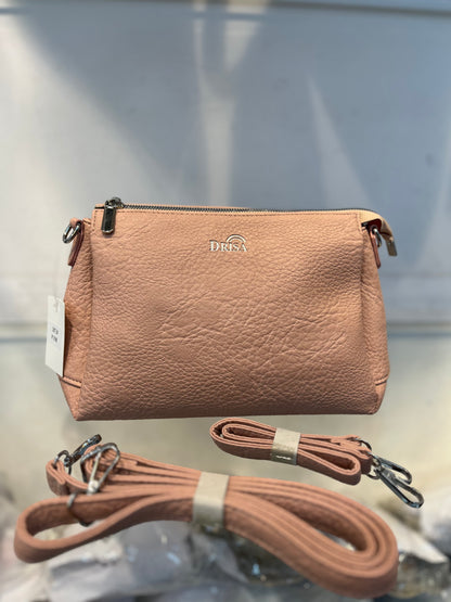 Pink Textured Vegan Leather Sling Bag | Zip Pocket