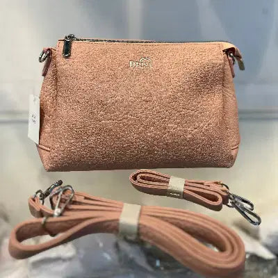 Pink Textured Vegan Leather Sling Bag | Zip Pocket