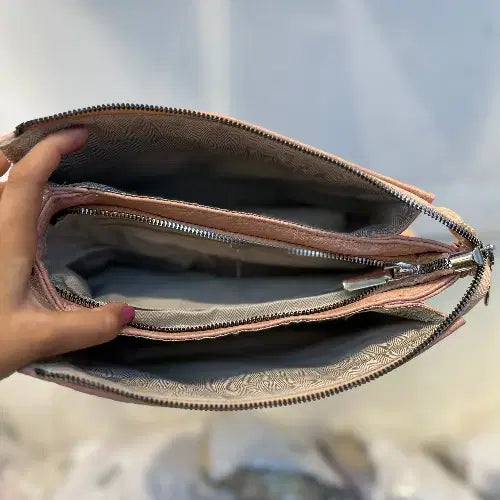 Pink Textured Vegan Leather Sling Bag | Zip Pocket