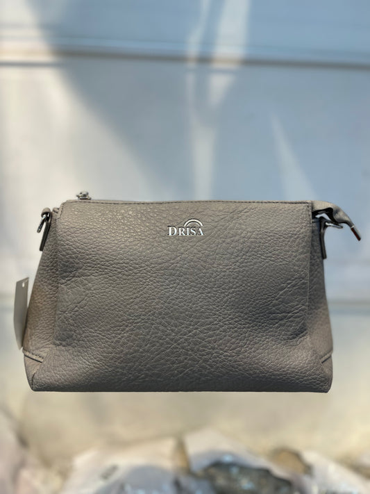 Grey Textured Vegan Leather Sling Bag | Zip Pocket