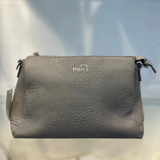 Grey Textured Vegan Leather Sling Bag | Zip Pocket