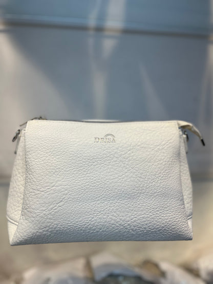 White Textured Vegan Leather Sling Bag | Zip Pocket