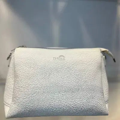 White Textured Vegan Leather Sling Bag | Zip Pocket
