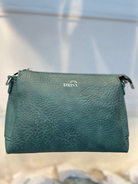 Green Textured Vegan Leather Sling Bag | Zip Pocket