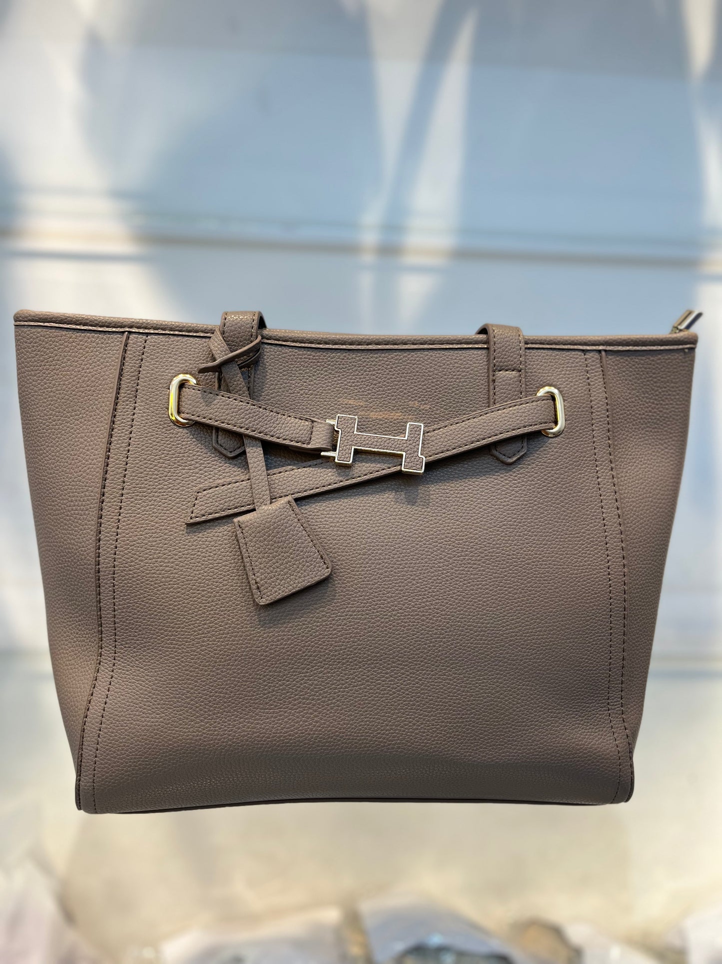 Structured Khakhi Handbag with Gold Buckle | Perfect for Everyday Style