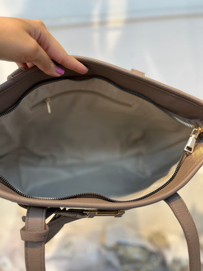 Structured Khakhi Handbag with Gold Buckle | Perfect for Everyday Style