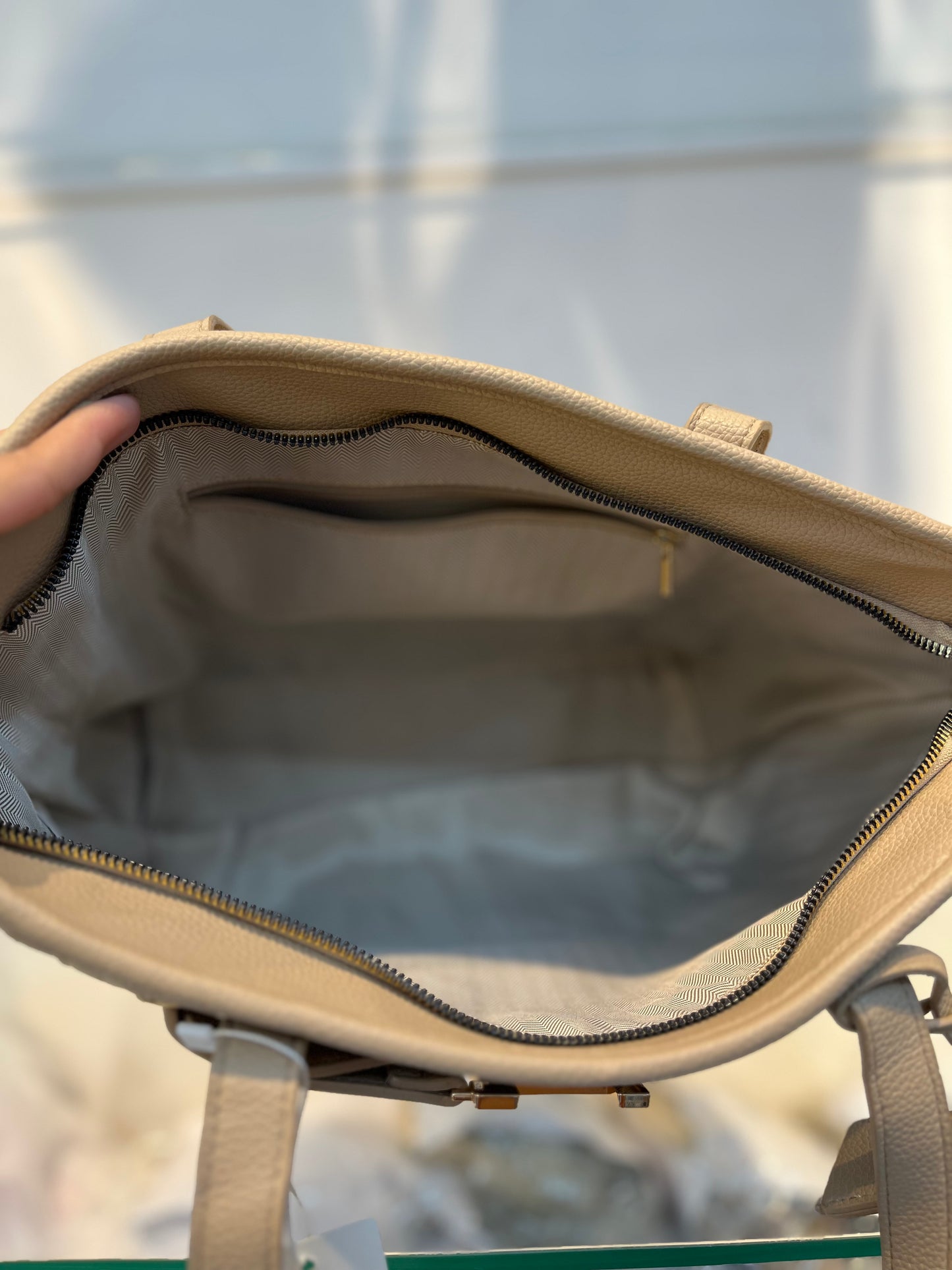 Structured Beige Handbag with Gold Buckle | Perfect for Everyday Style