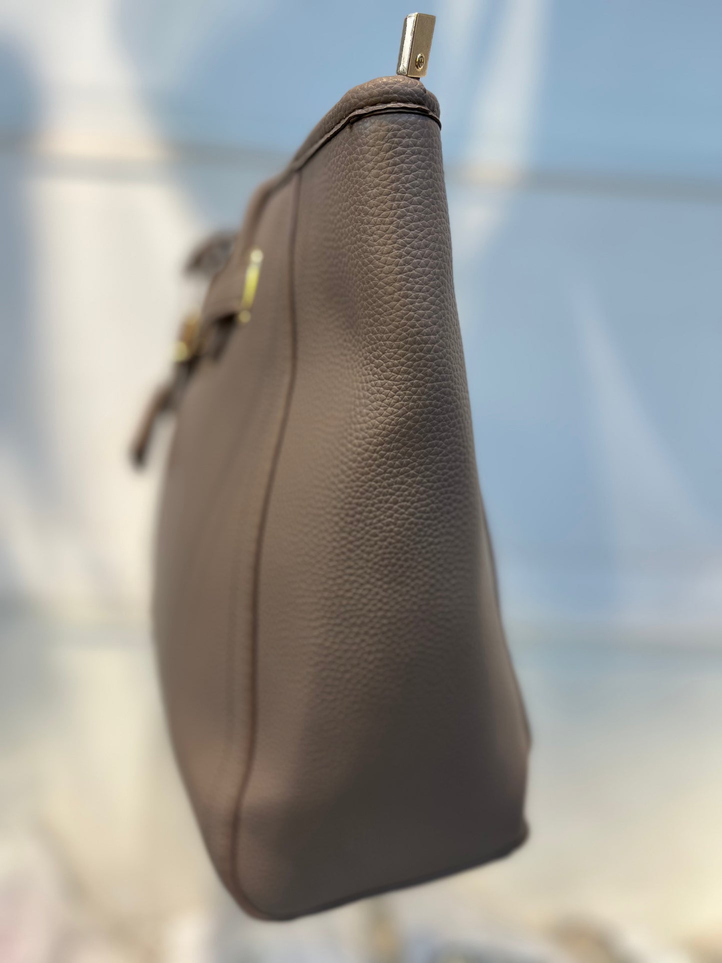 Structured Khakhi Handbag with Gold Buckle | Perfect for Everyday Style