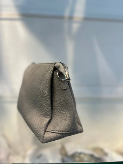 Grey Textured Vegan Leather Sling Bag | Zip Pocket